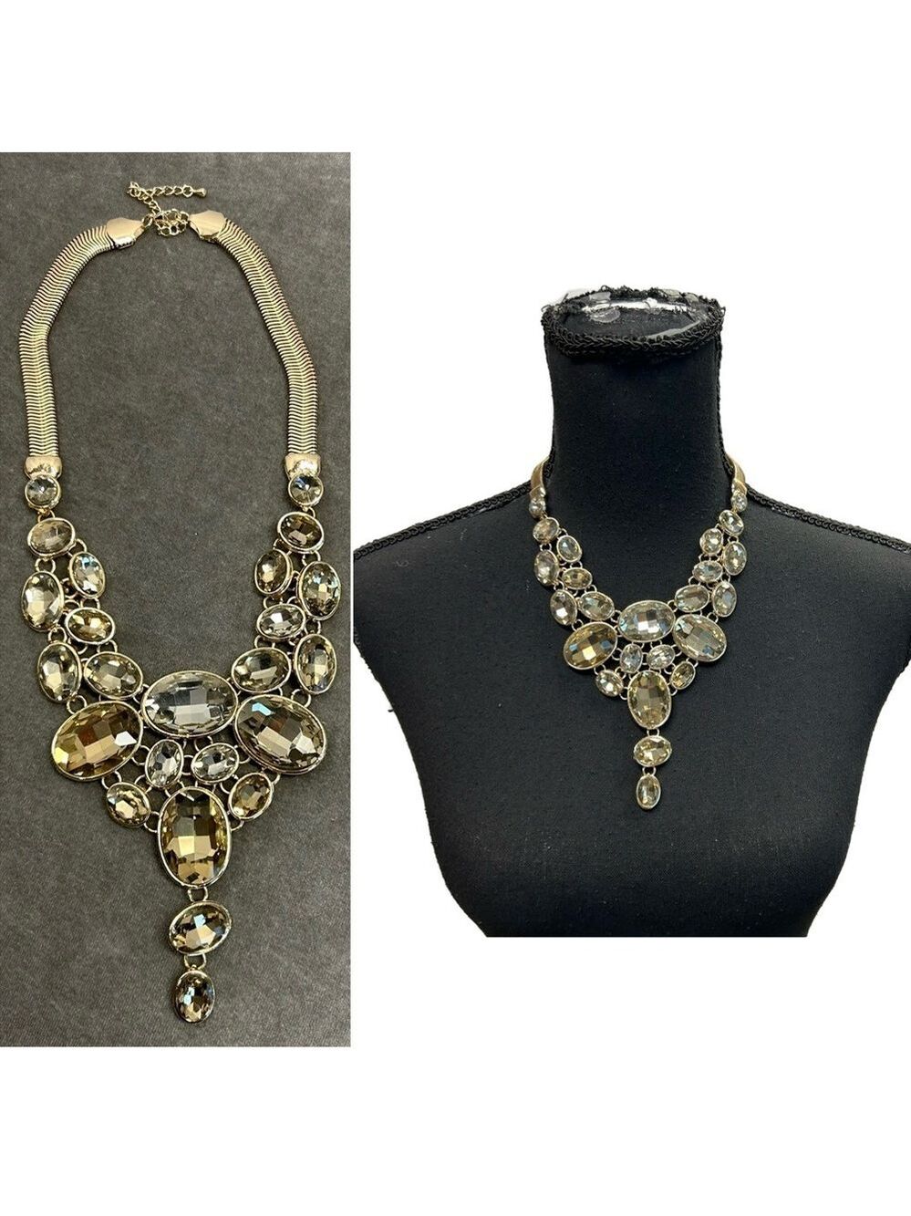 Melanie Lyne formal goldtone oval gem jewelled chunky cascade statement necklace